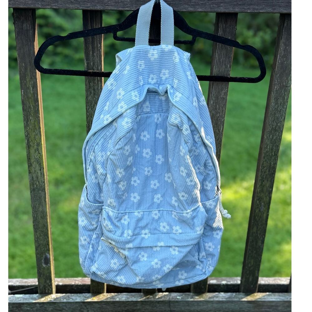 Light Blue Daisy Corduroy Backpack Floral Y2K